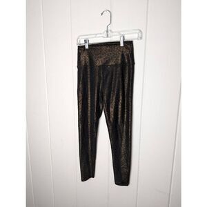 Beyond Yoga Women's Metallic Waistband Yoga Leggings Black Gold Size Medium